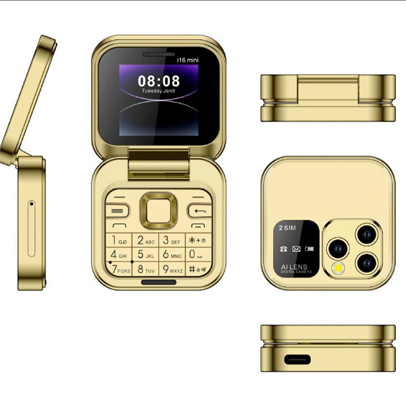 Telefon Mini Pliabil Flip Phone i16 Pro Dual SIM cu Bluetooth și Cameră, A-147-5