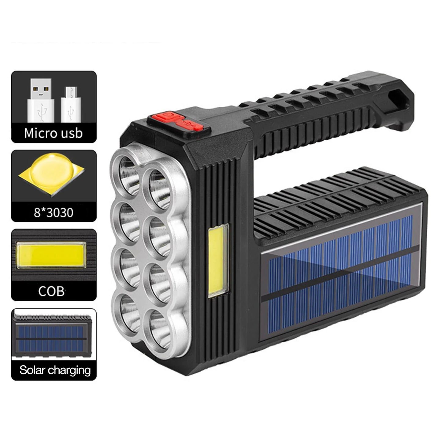 Lanterna cu 8 LED-uri si LED COB incarcare solara si — Ambient Modern Pentru Acasă