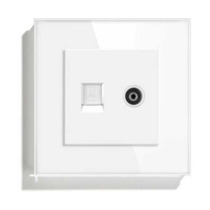 Priză TV + Internet RJ45 Cat6 Albă, Ramă din Sticlă Securizată, CLS-SM006