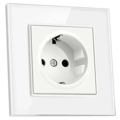 Priză Albă cu Ramă din Sticlă Securizată, 16A, Design Modern, CLS-SM003