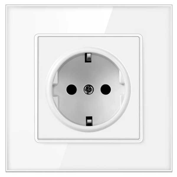 Priză Albă cu Ramă din Sticlă Securizată, 16A, Design Modern, CLS-SM003