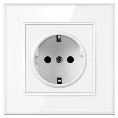 Priză Albă cu Ramă din Sticlă Securizată, 16A, Design Modern, CLS-SM003