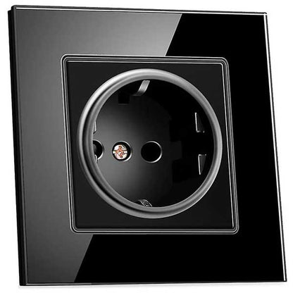 Priză Neagră cu Ramă din Sticlă Securizată, 16A, Design Modern, CLS-SM004