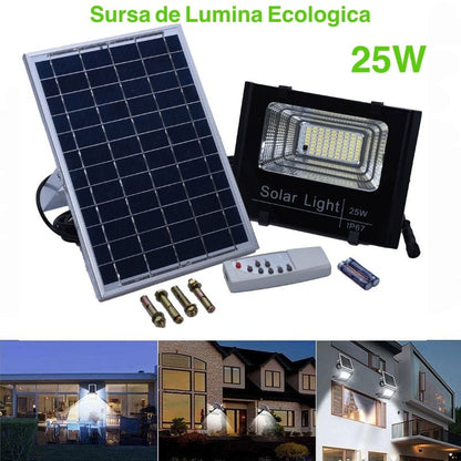 Proiector Solar LED 25W cu Panou Separat, Telecomandă, Temporizator și IP67, Q-18D034