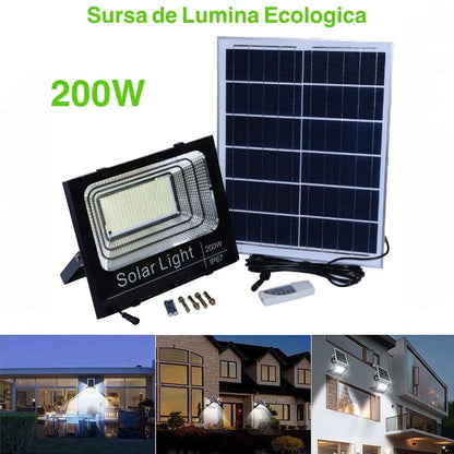 Proiector Solar LED 200W cu Panou Separat, Telecomandă și Protecție IP67, Q-18D038