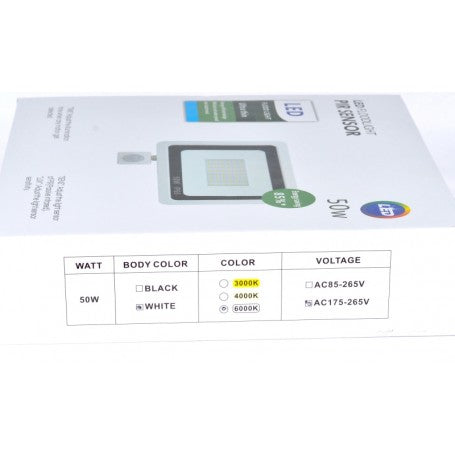 Proiector LED Slim 50W cu Senzor de Mișcare, Lumină Rece și Protecție IP66, Q-20A005
