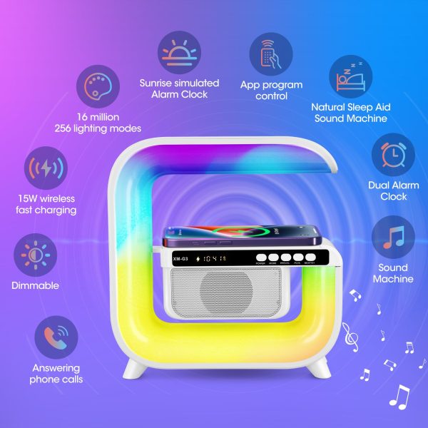 Ceas Digital RGB cu Boxă Bluetooth & Încărcare Wireless 15W, CLS-IL091