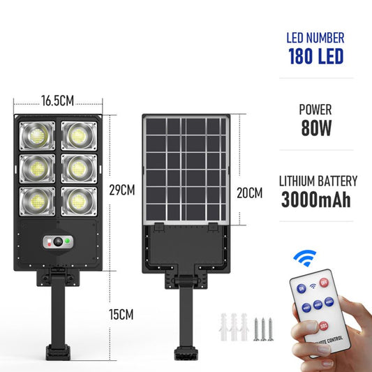 Lampă Solară Stradală 80W cu 180 LED-uri, Senzor Mișcare și Telecomandă, CLS-IL066