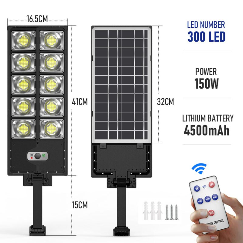Lampă Solară Stradală 150W cu 300 LED-uri, Senzor Mișcare și Telecomandă, CLS-IL068