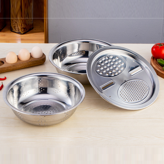 Bol din inox cu si razatoare 3 in 1 28cm — Mai Mult Confort în Bucătărie