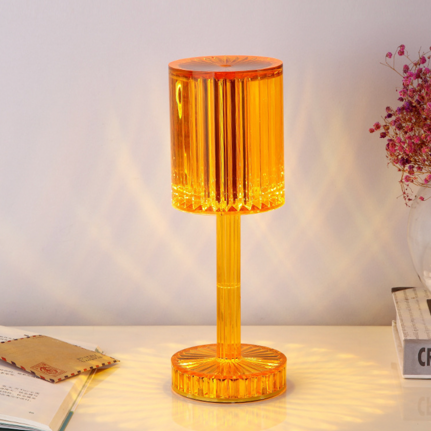 Lampa de masa wireless din cristal acrilic cu touch si — Ambient Modern Pentru Acasă