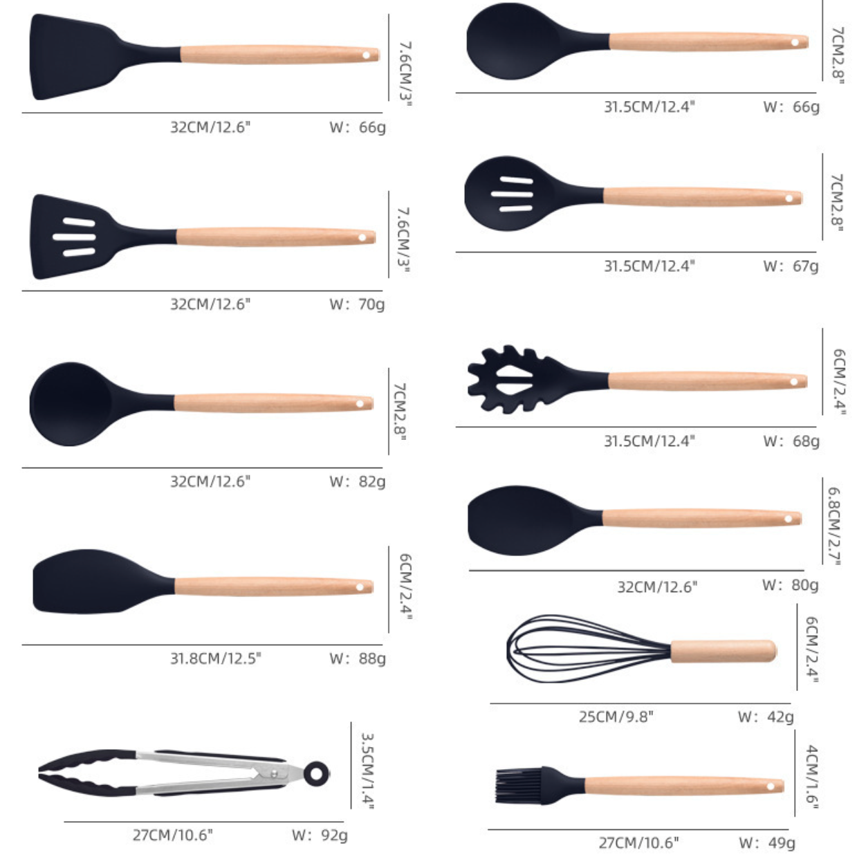 Set 19 ustensile de gatit din silicon cu maner rezistent — Mai Mult Confort în Bucătărie