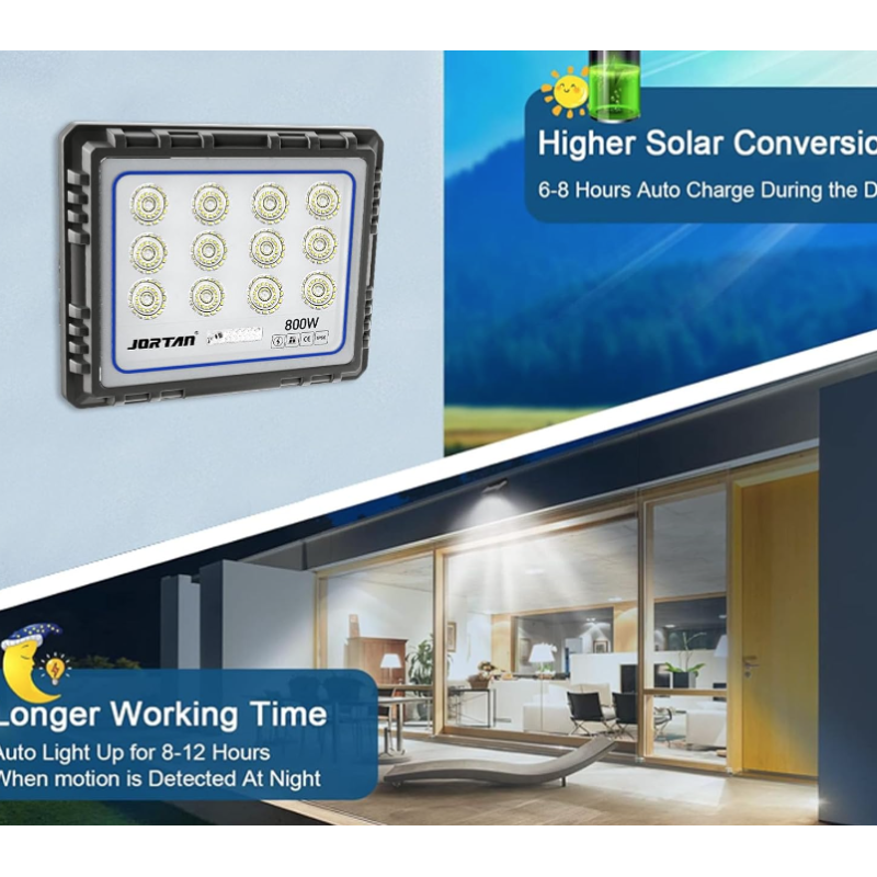 Proiector solar LED Jortan 600/800/1000W cu panou solar IP66 — Ambient Modern Pentru Acasă