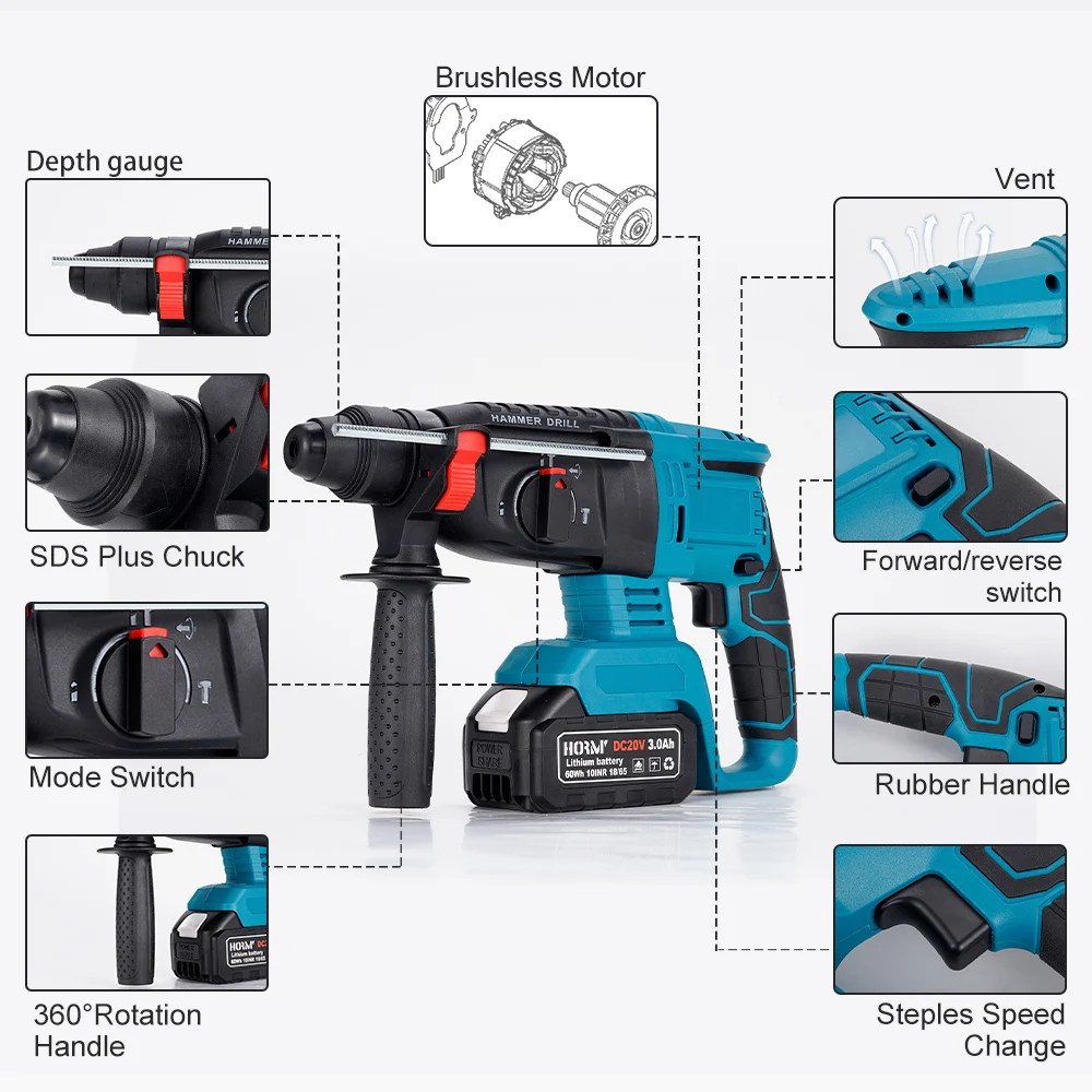 Bormasina cu Percutie Fara Fir Brushless 1850W 2 Acumulatori 18V