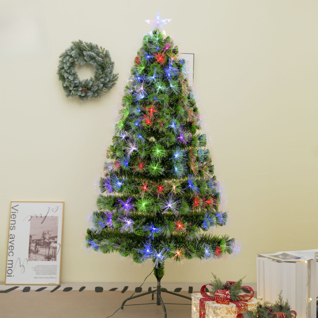 Brad artificial cu fibra optica multicolora si LED-uri 120cm pana — Ambient Modern Pentru Acasă