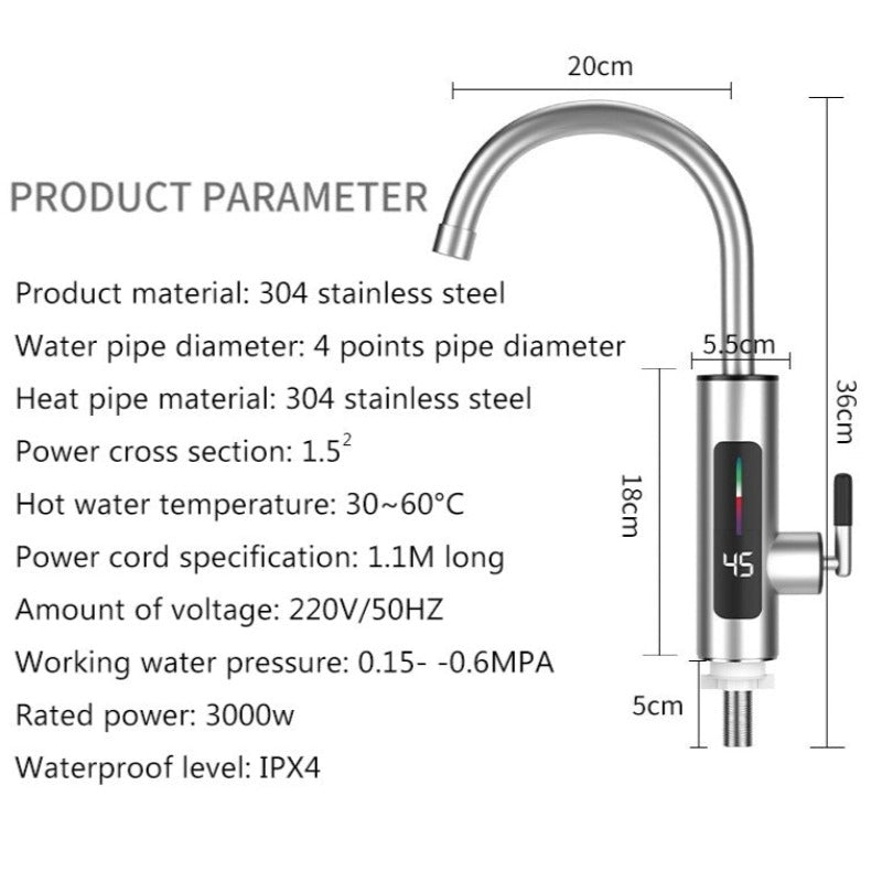 Robinet electric instant din inox 3000W — Mai Mult Confort în Bucătărie