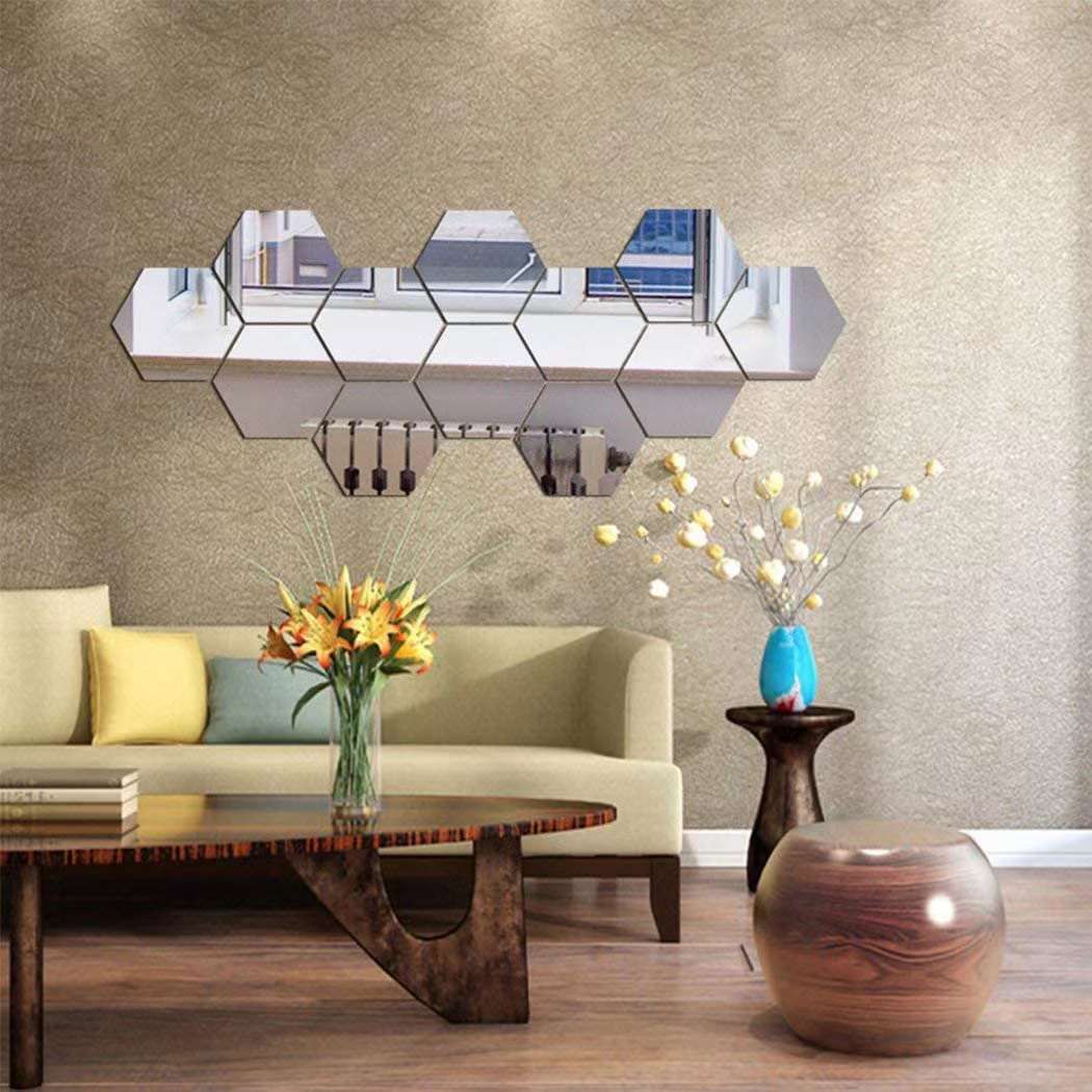 Set 12 oglinzi acrilice autoadezive decorative forma hexagon 20 si — Confort Practic Pentru Casa