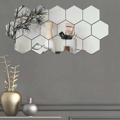 Set 12 oglinzi acrilice autoadezive decorative forma hexagon 20 si — Confort Practic Pentru Casa