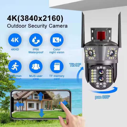 Camera Supraveghere Tripla 4K WiFi PTZ, Zoom 10X, Auto Tracking, IP66, A-108