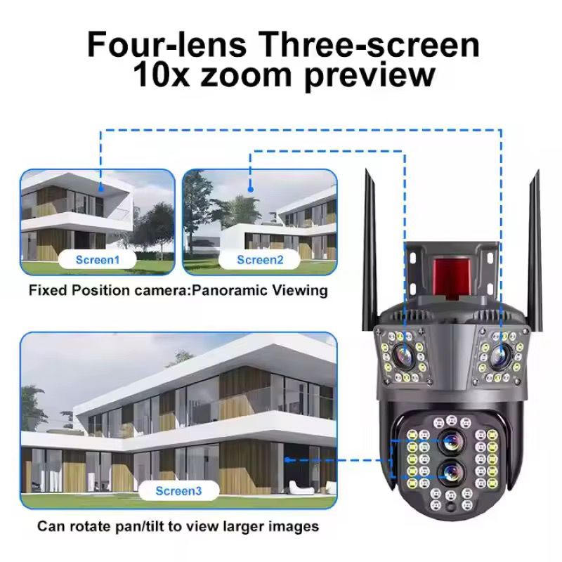 Camera Supraveghere Tripla 4K WiFi PTZ, Zoom 10X, Auto Tracking, IP66, A-108
