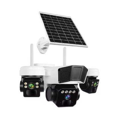 Camera Supraveghere Tripla 4G 15MP PTZ, Panou Solar, Zoom 10X, IP66, A-107