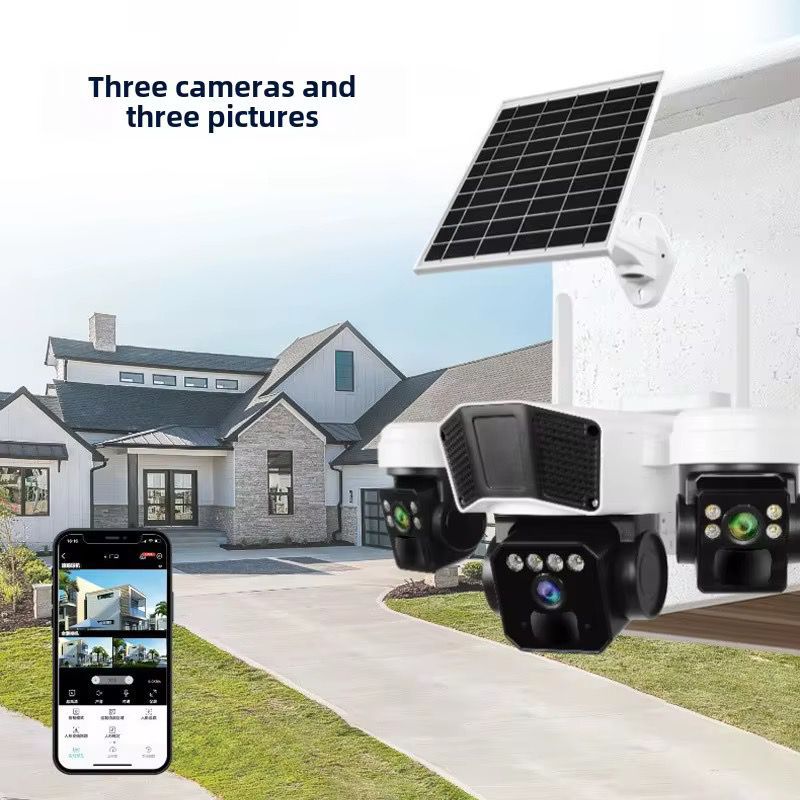 Camera Supraveghere Tripla 4G 15MP PTZ, Panou Solar, Zoom 10X, IP66, A-107