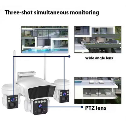 Camera Supraveghere Tripla 4G 15MP PTZ, Panou Solar, Zoom 10X, IP66, A-107