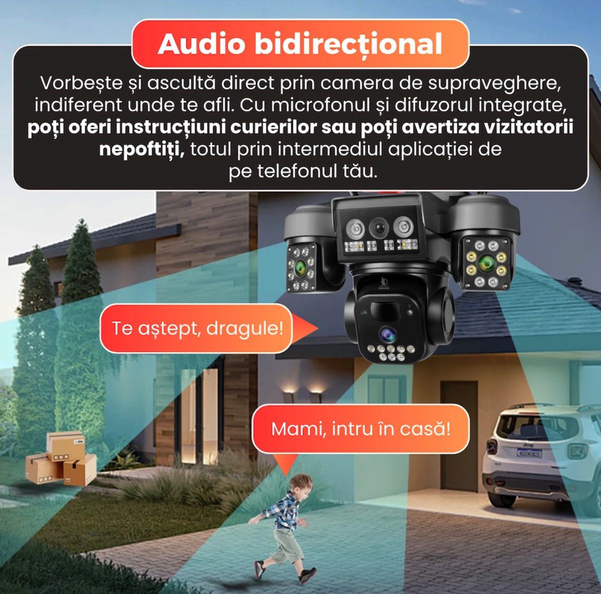 Cameră Supraveghere Solară 4G PTZ 12MP, IP66, Audio Bidirecțional, A-106