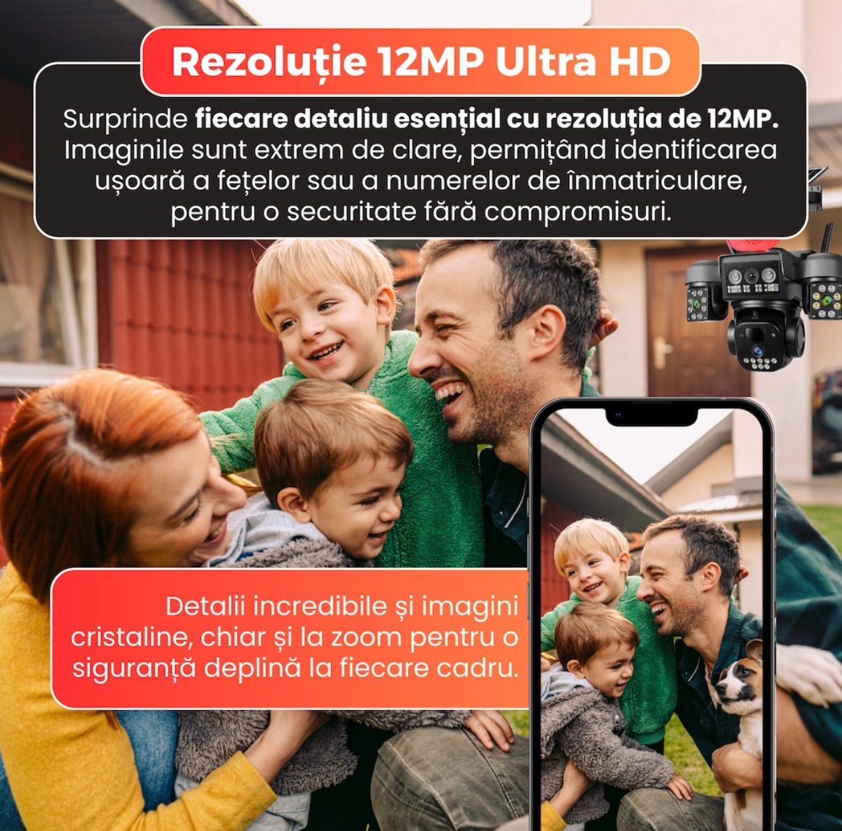 Cameră Supraveghere Solară 4G PTZ 12MP, IP66, Audio Bidirecțional, A-106