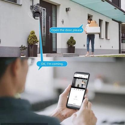Camera Supraveghere Tripla 15MP 8K WiFi, Zoom 8X, Sirena, AI Tracking, Audio Bidirectional, IP66, A-103