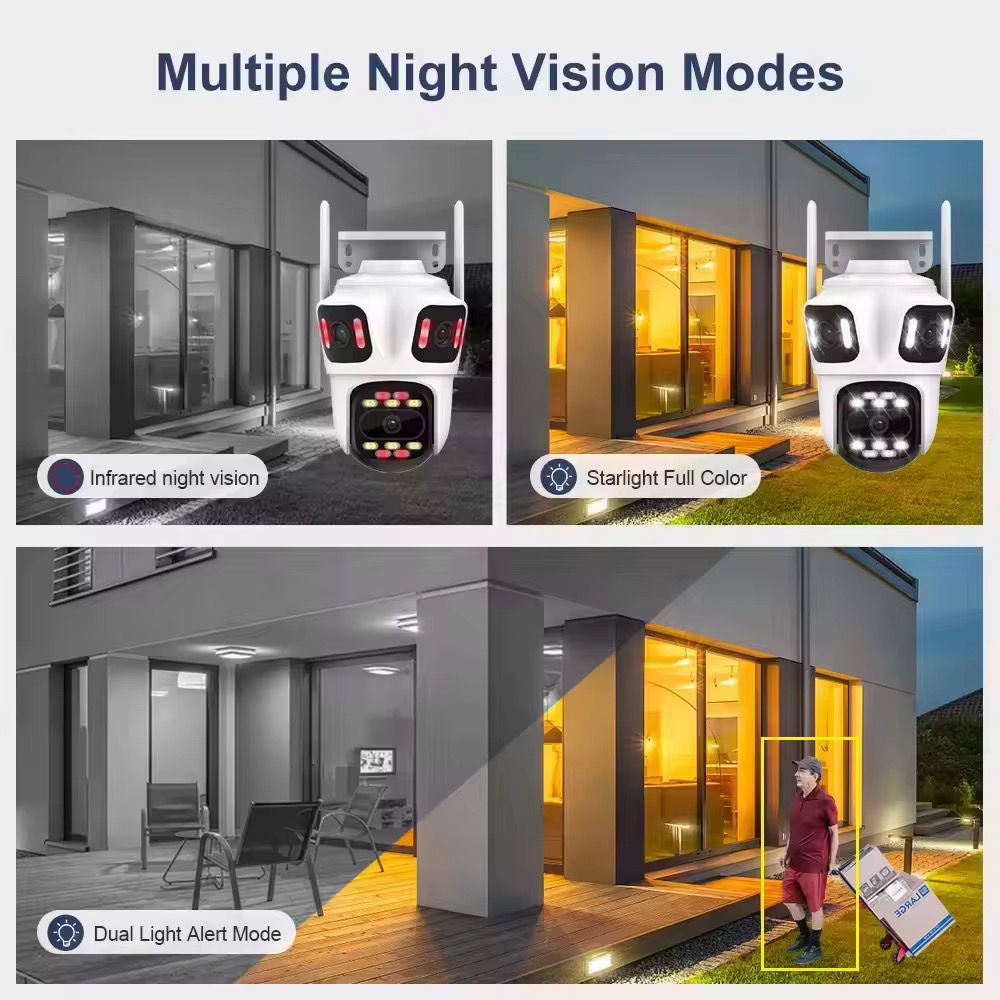Camera Supraveghere WiFi 4 Lentile Ultra HD, Zoom 8X, Auto Tracking AI, Vedere Nocturna Color, IP66, A-102