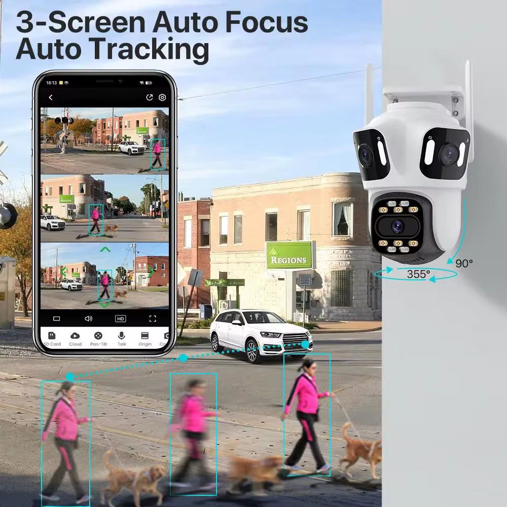 Camera Supraveghere WiFi 4 Lentile Ultra HD, Zoom 8X, Auto Tracking AI, Vedere Nocturna Color, IP66, A-102