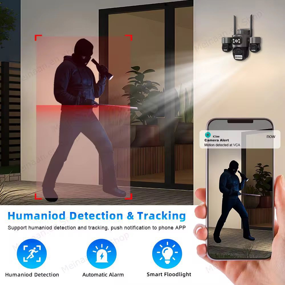 Camera Supraveghere WiFi PTZ 3 Lentile Full HD, Vedere Nocturna Color, AI, IP66, A-101