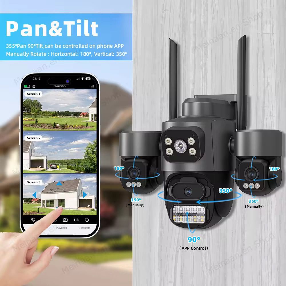 Camera Supraveghere WiFi PTZ 3 Lentile Full HD, Vedere Nocturna Color, AI, IP66, A-101