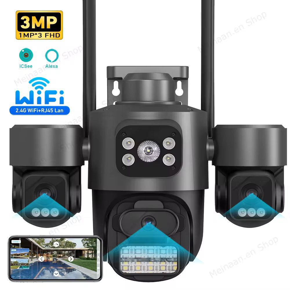 Camera Supraveghere WiFi PTZ 3 Lentile Full HD, Vedere Nocturna Color, AI, IP66, A-101