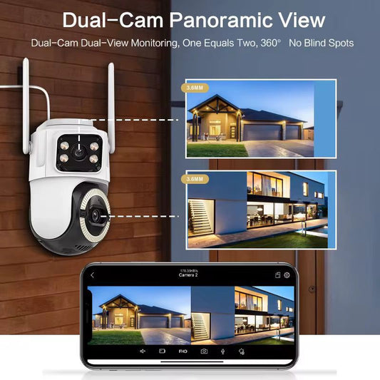 Camera Supraveghere WiFi Dual Lens 6MP PTZ IP66, Vedere Nocturna Color, Tracking Uman, Audio, A-100