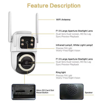 Camera Supraveghere WiFi Dual Lens 6MP PTZ IP66, Vedere Nocturna Color, Tracking Uman, Audio, A-100