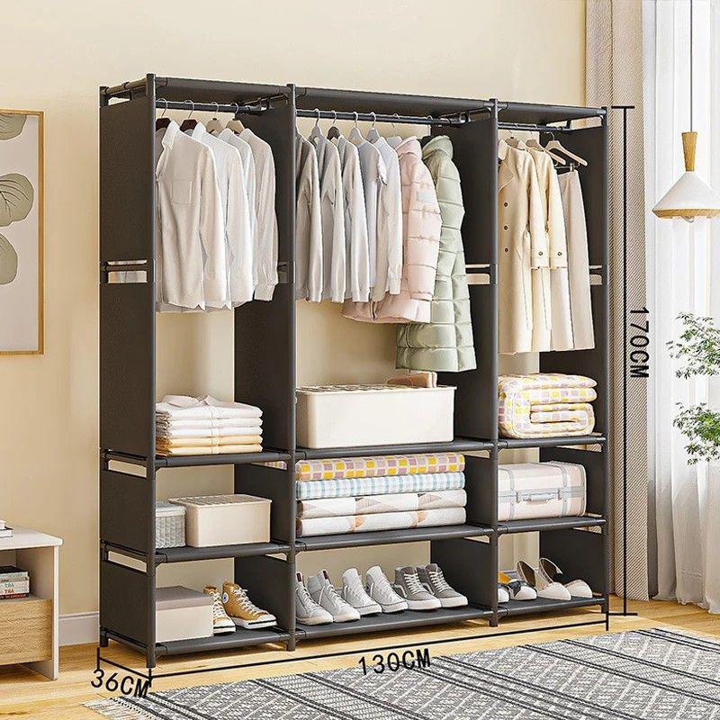 Dulap Organizator Haine cu Rafturi și Bară Umerașe, 130x36x170 cm, A-152-6