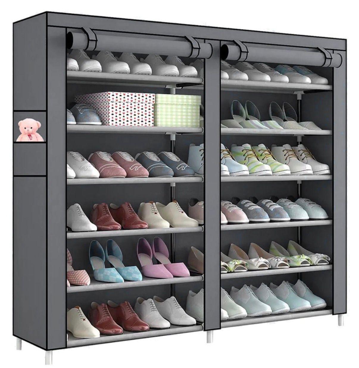 Dulap Textil pentru Pantofi cu 10 Rafturi, Organizator Pliabil, 113x107x30 cm, Negru, A-152-5-BK