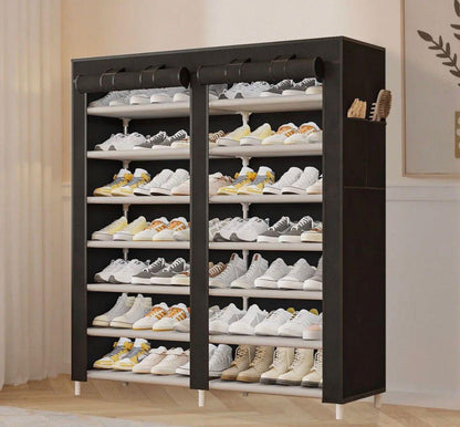 Dulap Textil pentru Pantofi cu 10 Rafturi, Organizator Pliabil, 113x107x30 cm, Negru, A-152-5-BK