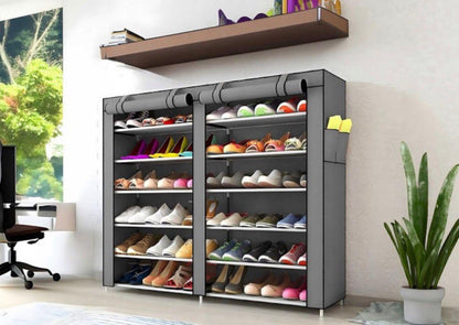 Dulap Textil pentru Pantofi cu 10 Rafturi, Organizator Pliabil, 113x107x30 cm, Negru, A-152-5-BK