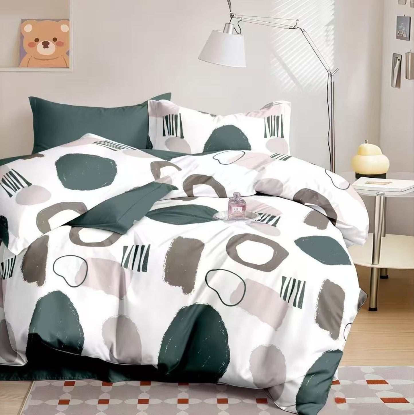 Lenjerie Pat Finet cu Elastic 6 Piese, Forme Rotunde Verde Închis, 180x200 cm, TLO109