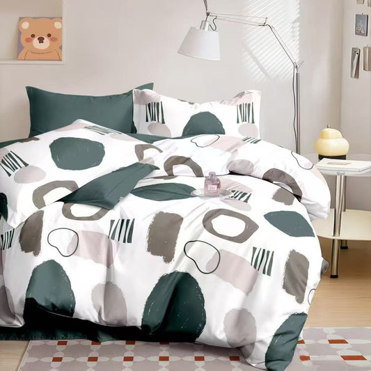 Lenjerie Pat Finet cu Elastic 6 Piese, Forme Rotunde Verde Închis, 180x200 cm, TLO109