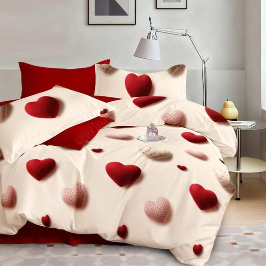 Lenjerie Pat Finet cu Elastic 6 Piese, Inimioare Roșii, 180x200 cm, TLO113