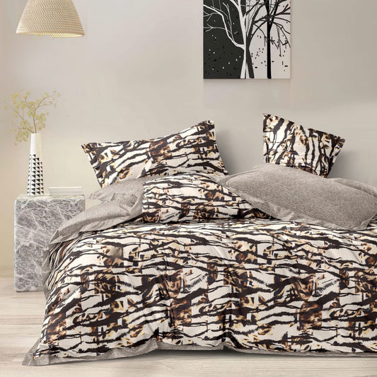 Lenjerie Pat Finet cu Elastic 6 Piese, Animal Print, Maro, 180x200 cm, TLO114