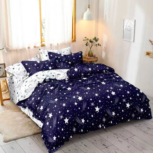 Lenjerie Pat Finet cu Elastic 6 Piese, Stelute Albastre, 180x200 cm, TLO120