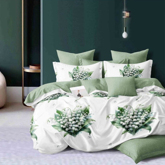 Lenjerie Pat Finet cu Elastic 6 Piese, Frunze Monstera Verde, 180x200 cm, TLO134