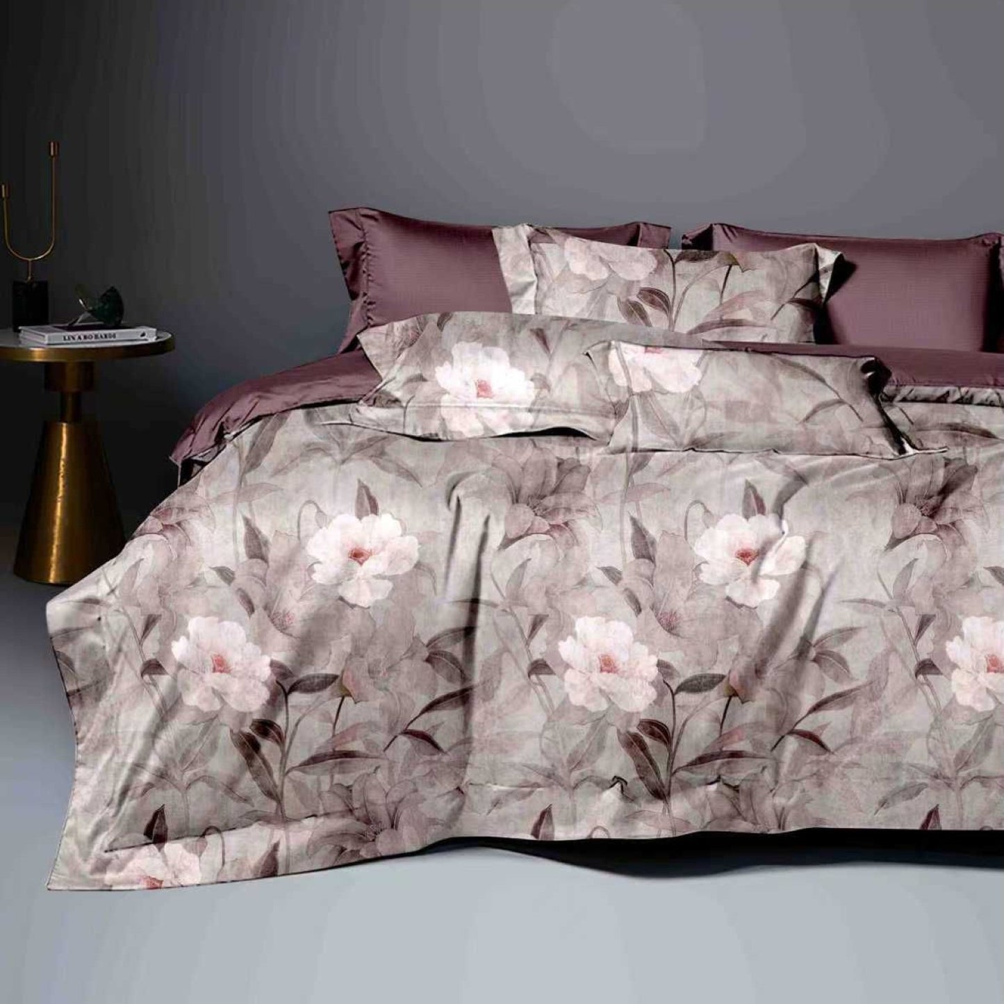 Lenjerie Pat Finet cu Elastic 6 Piese, Flori Grena, 180x200 cm, TLO143