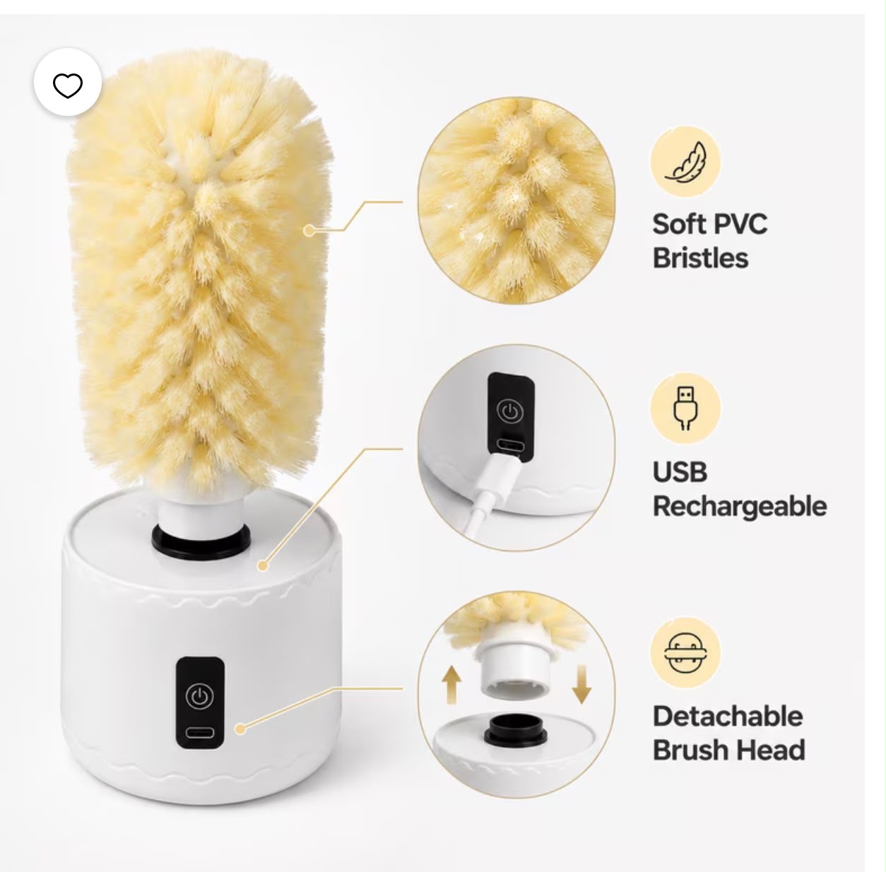 Perie electrică reîncărcabilă pentru curățat pahare și carafe