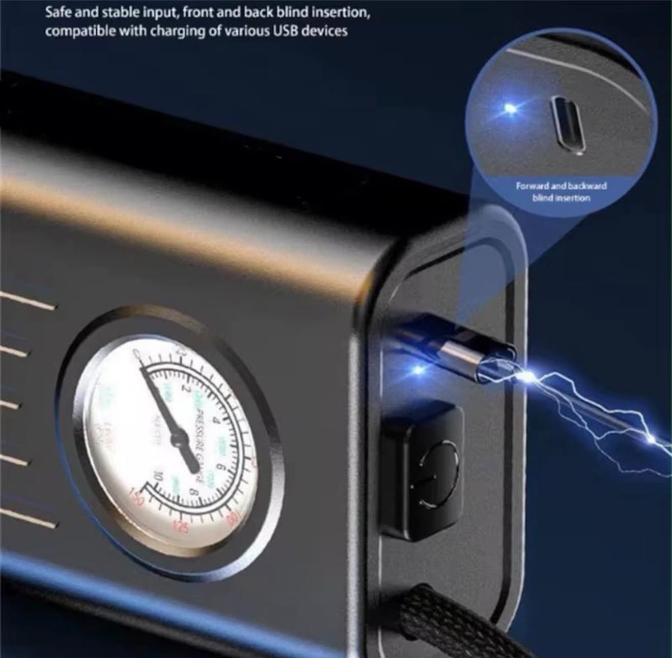 Manometru integrat pe pompa electrică de umflat anvelope